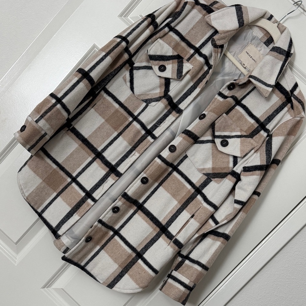 Thread & Supply Cream and Black Plaid Jacket